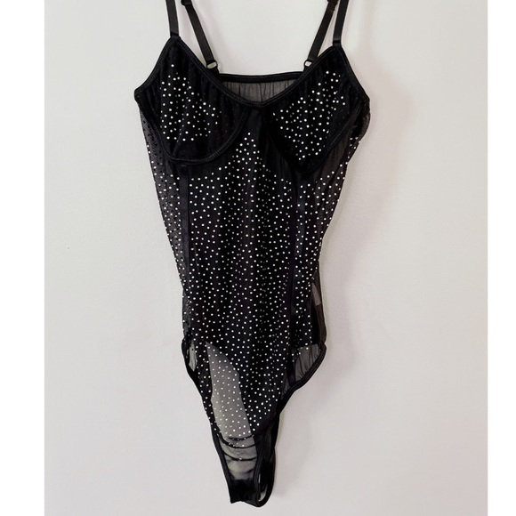 NWOT Sexy Sheer Mesh Black Bedazzled Bodysuit - Picture 11 of 12